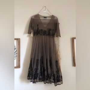 Biya Johnny Was Sheer Embroidered Dress Brown Black Size Small